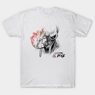 Scratch Devil Skull With Clock Fantasy Artsy Style T-Shirt